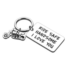 将图片加载到图库查看器，Ride Safe Keychain Motorcycle Gifts to Husband Boyfriend Lover Rider New Liscense Biker Birthday Fathers Day Gift for Dad Son Christmas New Year Present for Him Her Ride Safe Handsome I Love You
